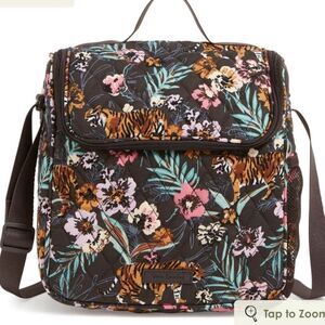Vera Bradley Bali Jungle Black Floral Quilted Cotton Crossbody Lunch Bag
